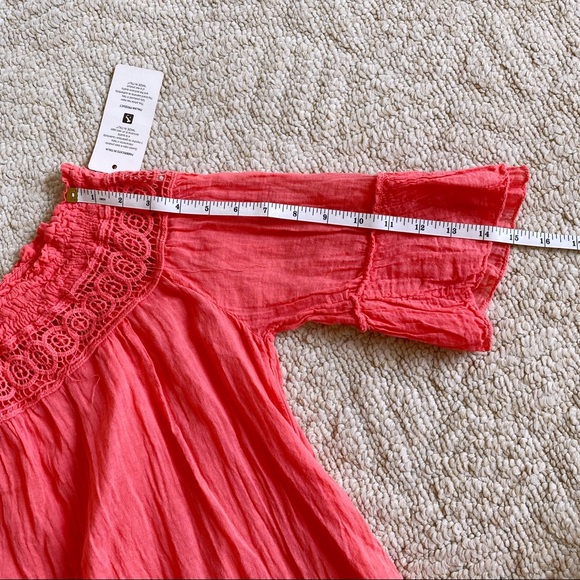 VERO MODA Sz S Off Shoulder Coral Cotton Crinkle Mini Dress - Picture 11 of 16